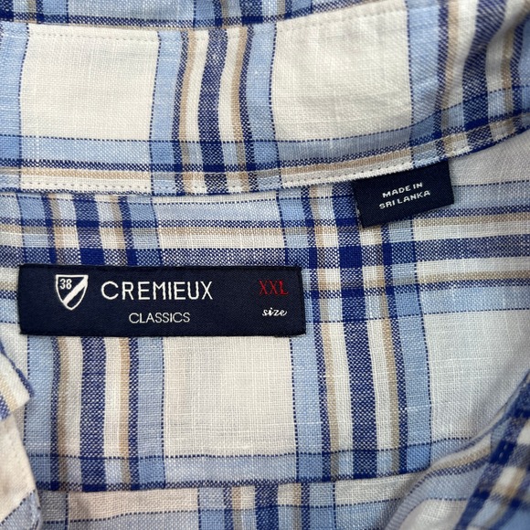 Cremieux French Linen Plaid Button Shirt Men XXL Blue White Prep Coastal NEW NWT - Picture 6 of 12